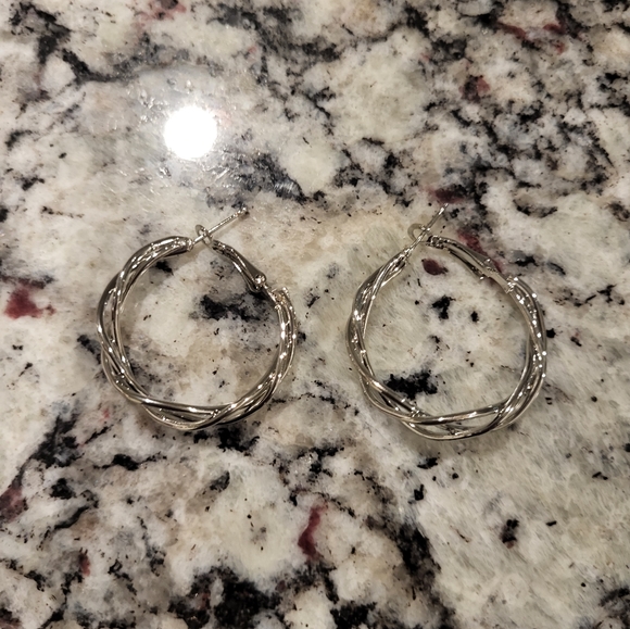 New Open Hoop Silver Earrings - Picture 1 of 3